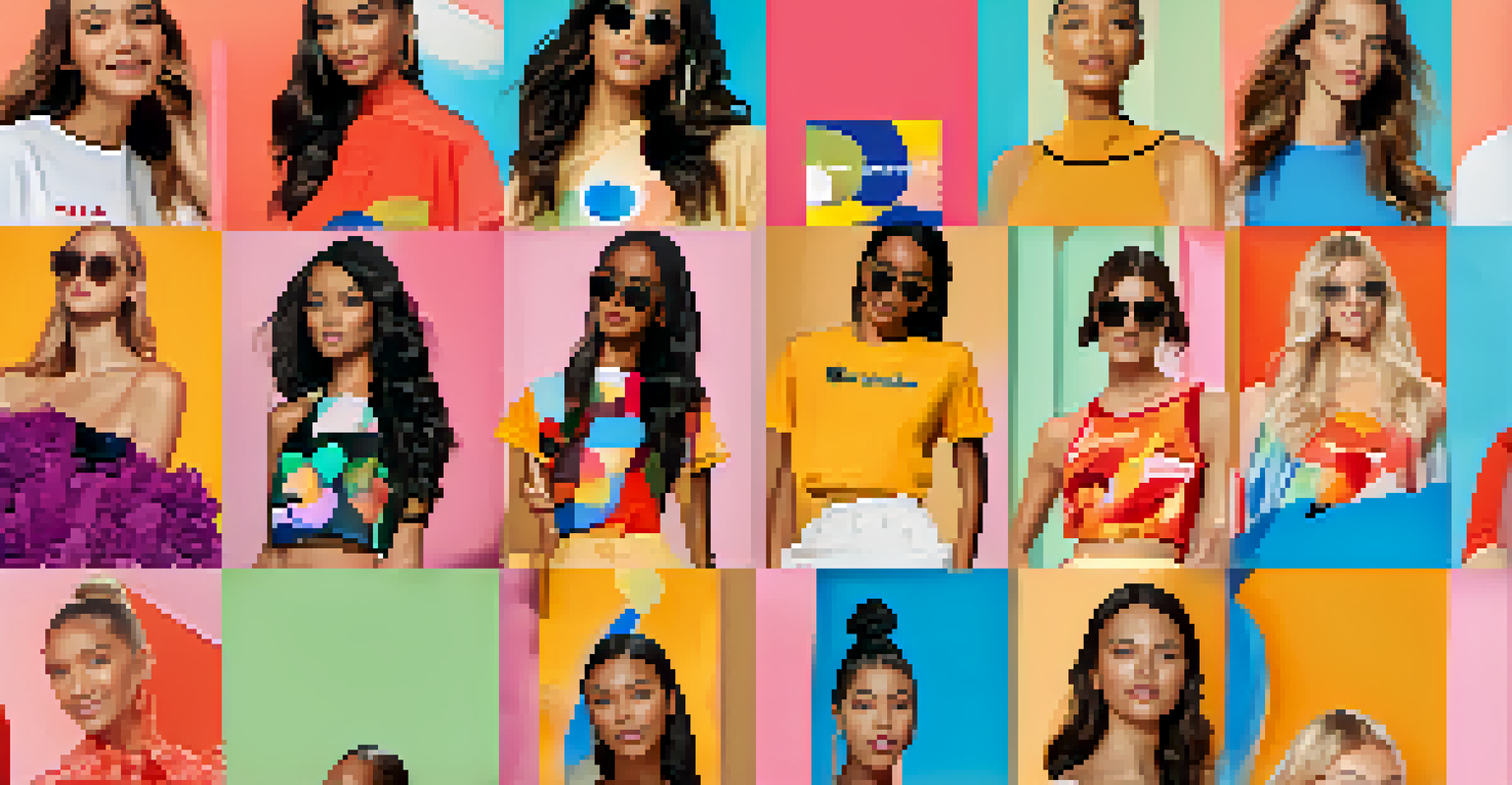A vibrant collage of customers showcasing their outfits on social media, with a stylish layout and the fashion brand's logo.