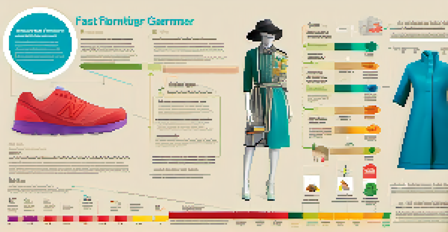 An infographic showing the lifecycle of fast fashion garments with icons and statistics.