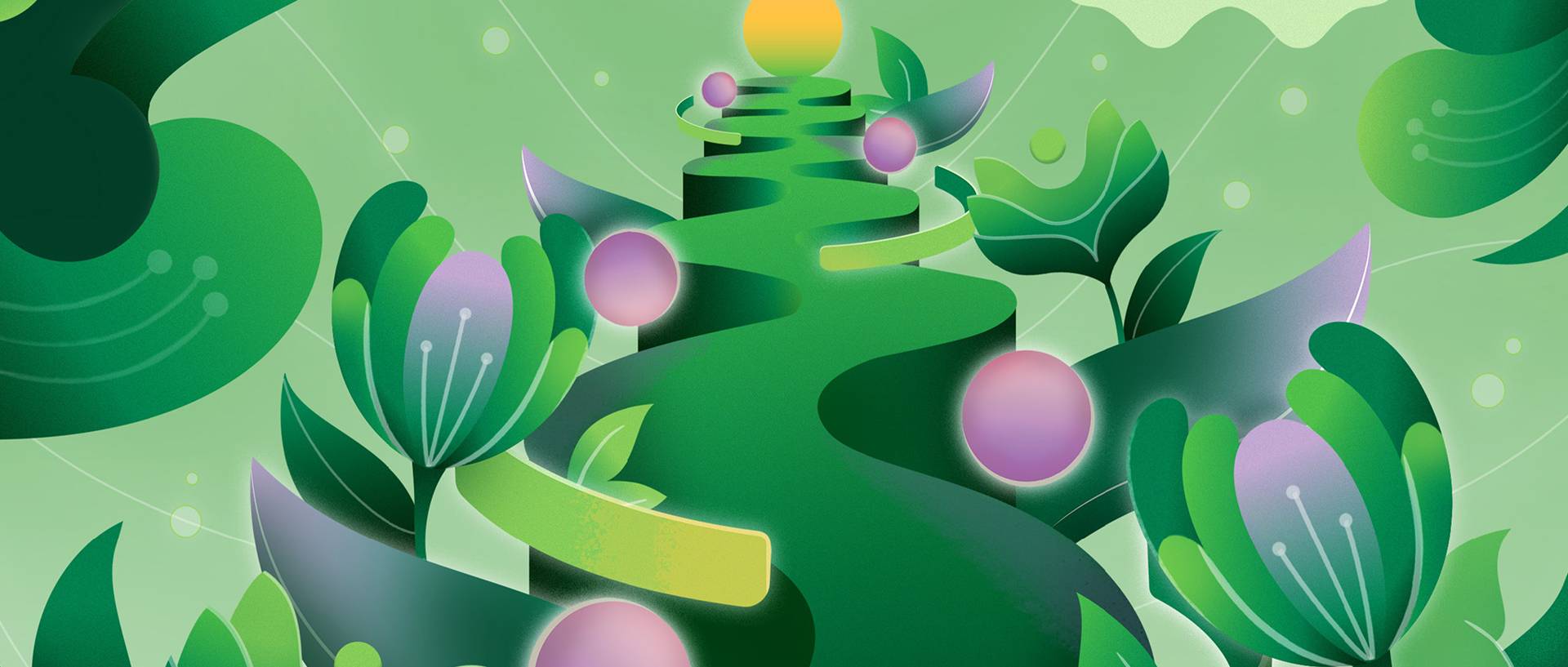 abstract art depicting a path with nature and shapes around it