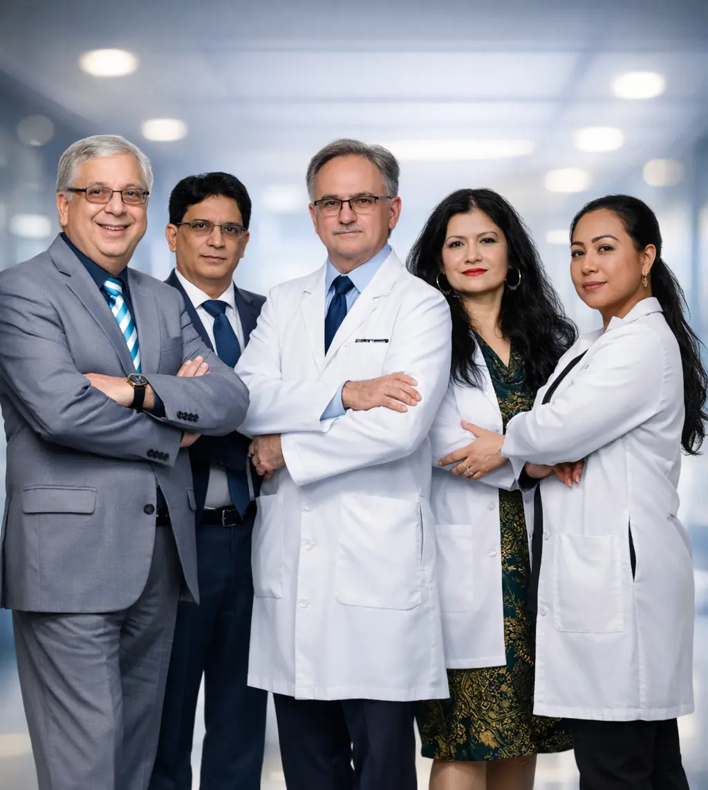 interdisciplinary team of medical professionals looking confident