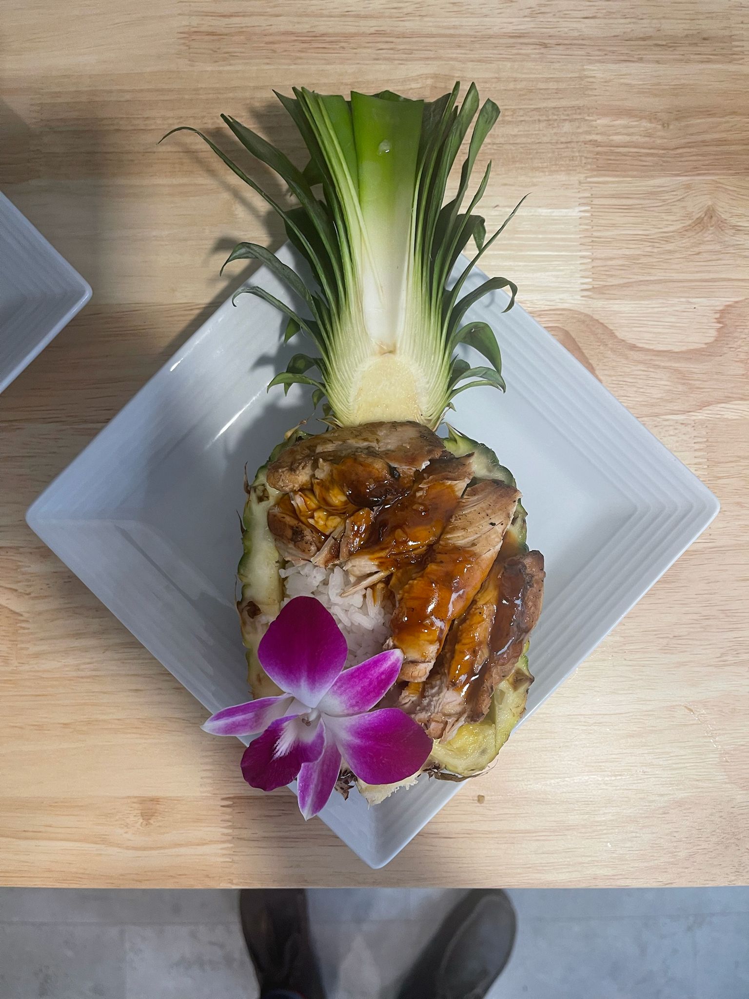 high end decorated plate of seafood and rice