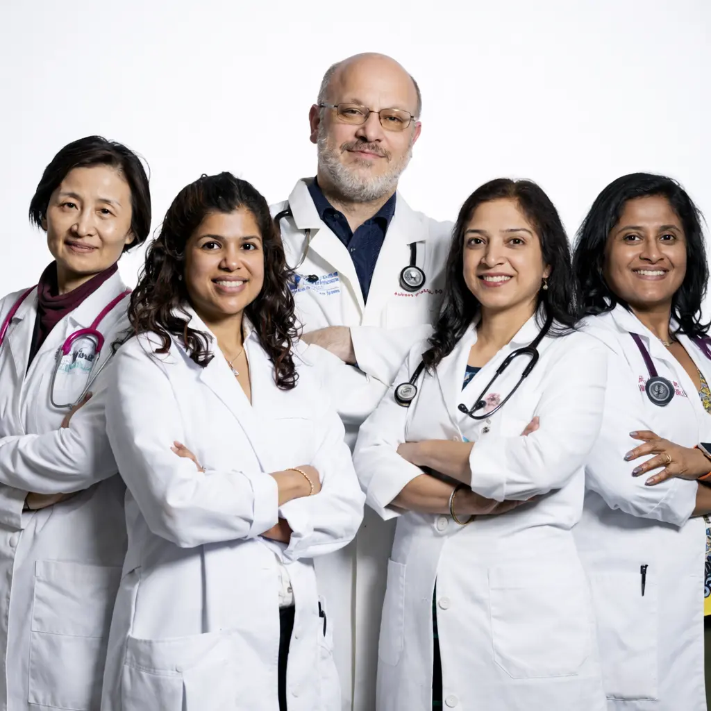 interdisciplinary team of medical professionals looking confident