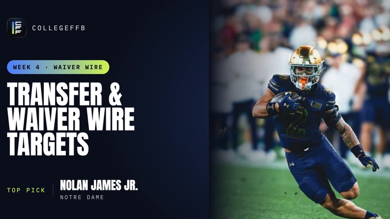College Fantasy Football Week 4 Transfer & Waiver Wire Targets
