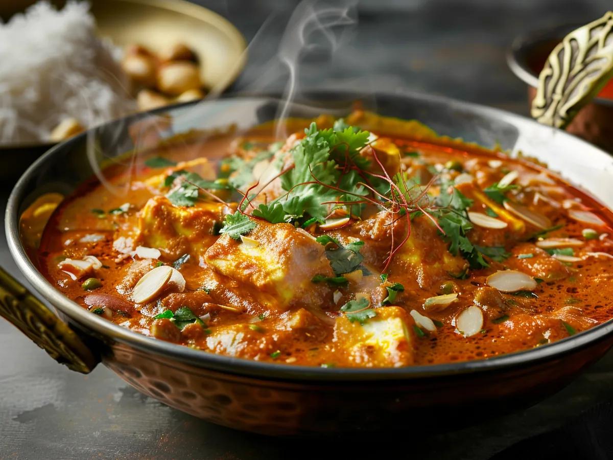 Shahi Paneer in golden cashew gravy garnished with saffron