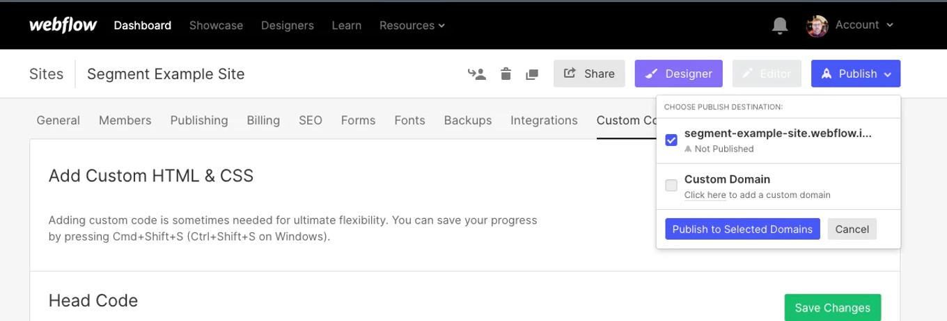 publish webflow site