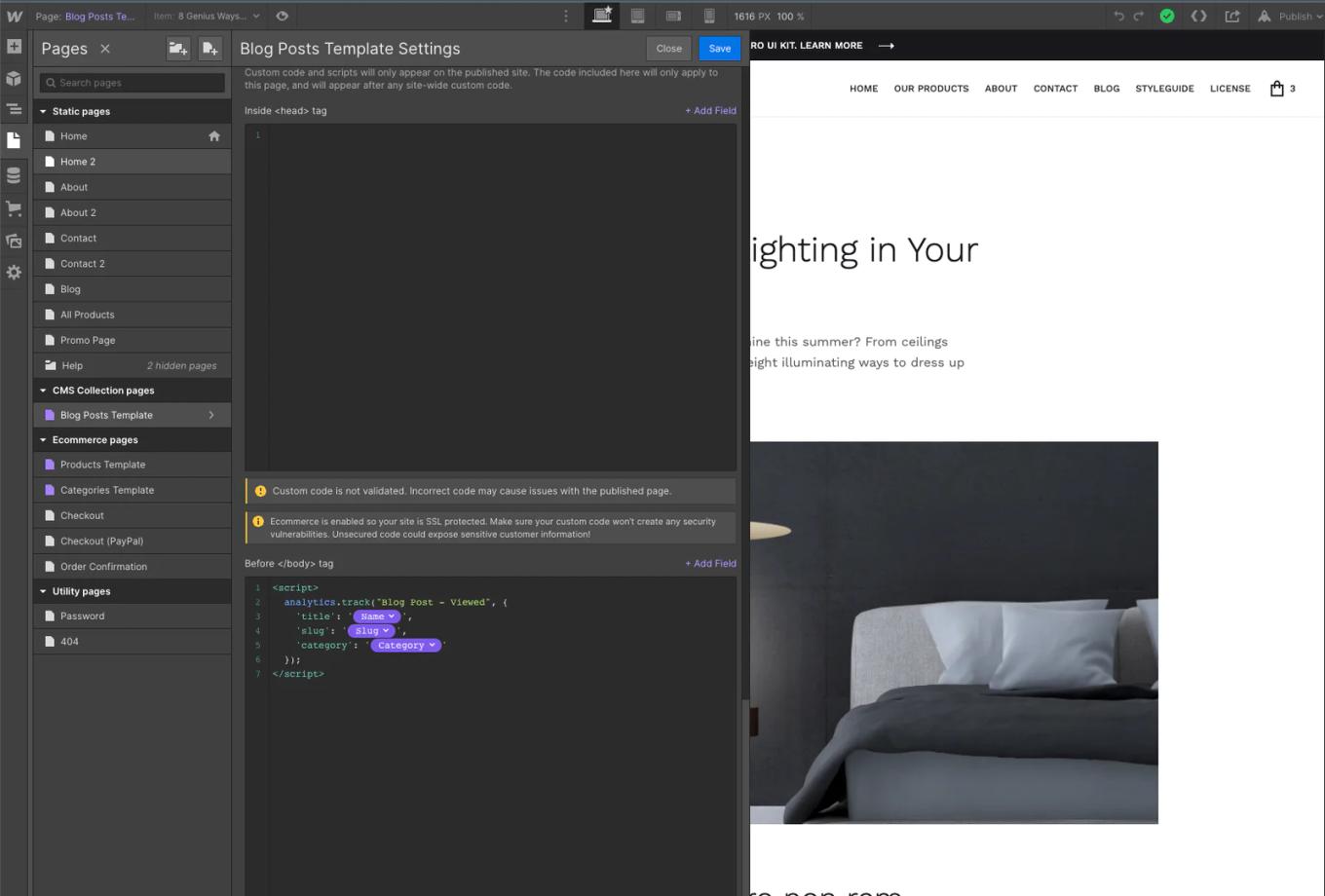 code block in webflow