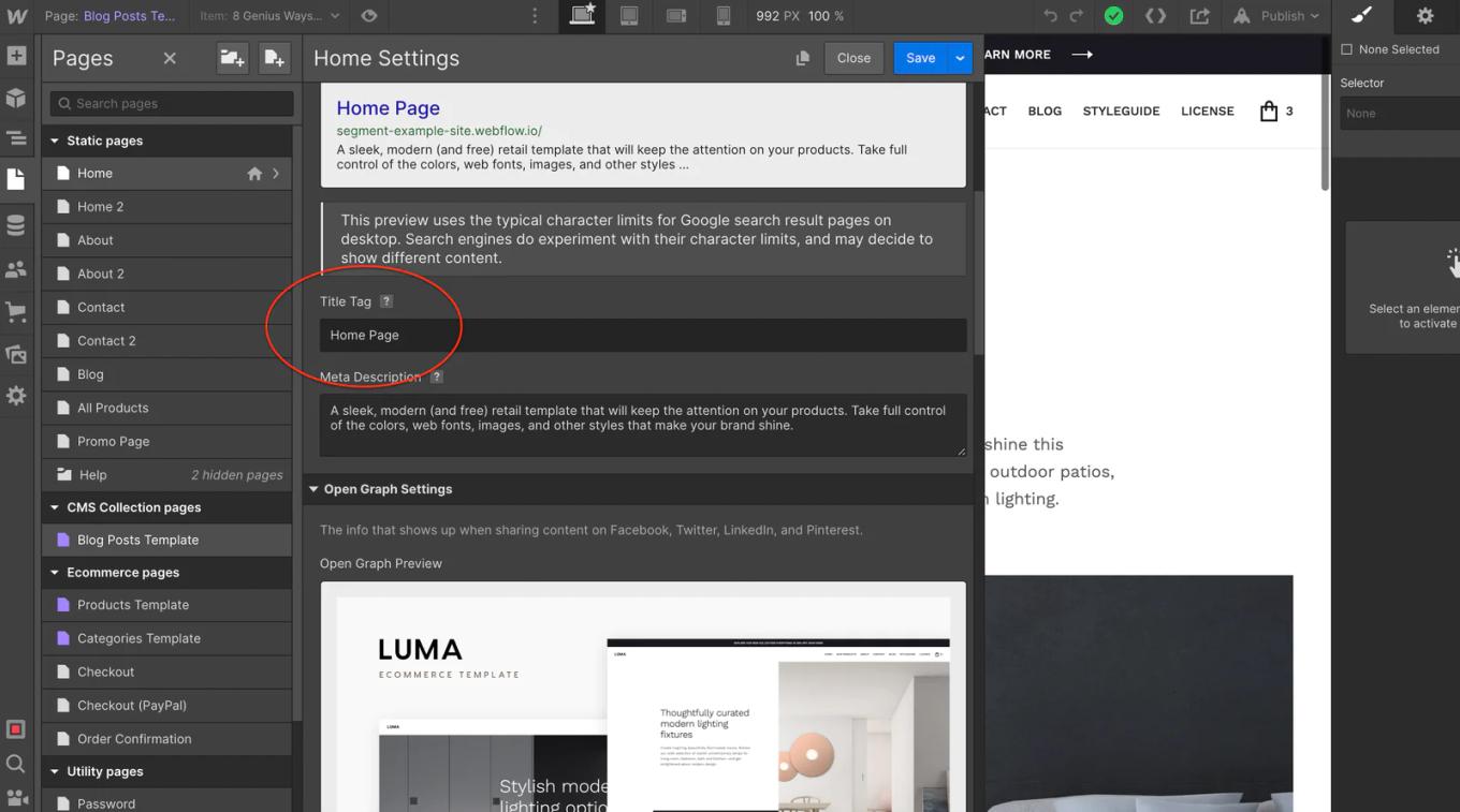 webflow page friendly names