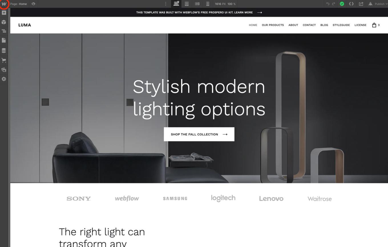 webflow click W