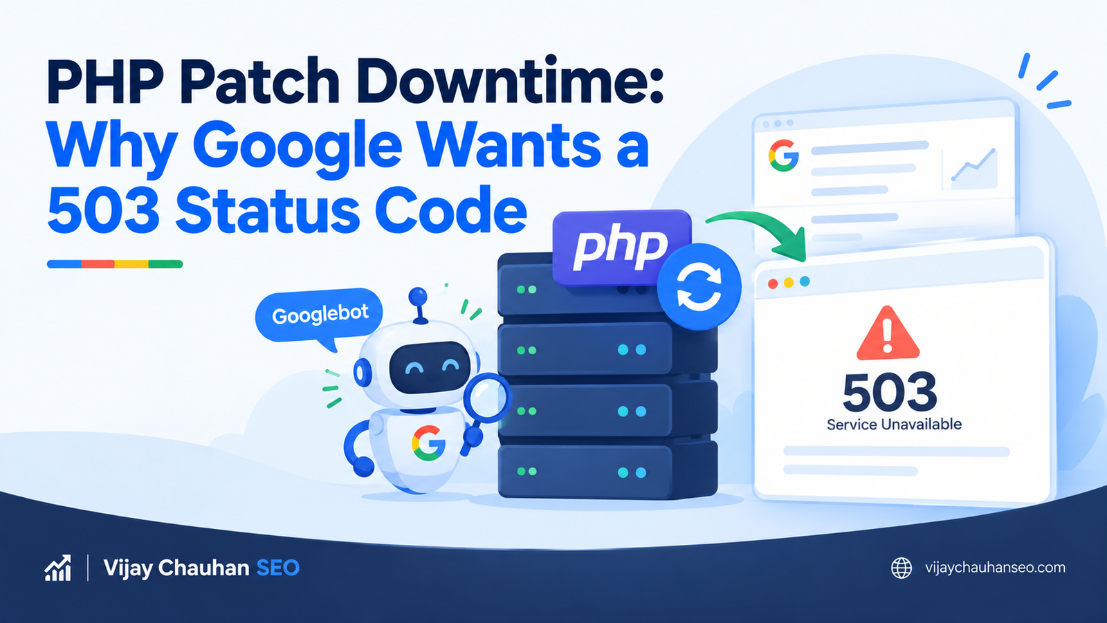 Cover graphic: an HTTP response showing 503 Service Unavailable with a Retry-After header, next to a list where 503 is marked to use and 500, 404 and a 200 error page are crossed out