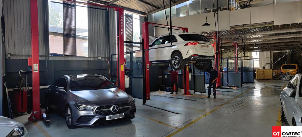 merc stop cartec trading 2 post lifts under wash bay extra height lift