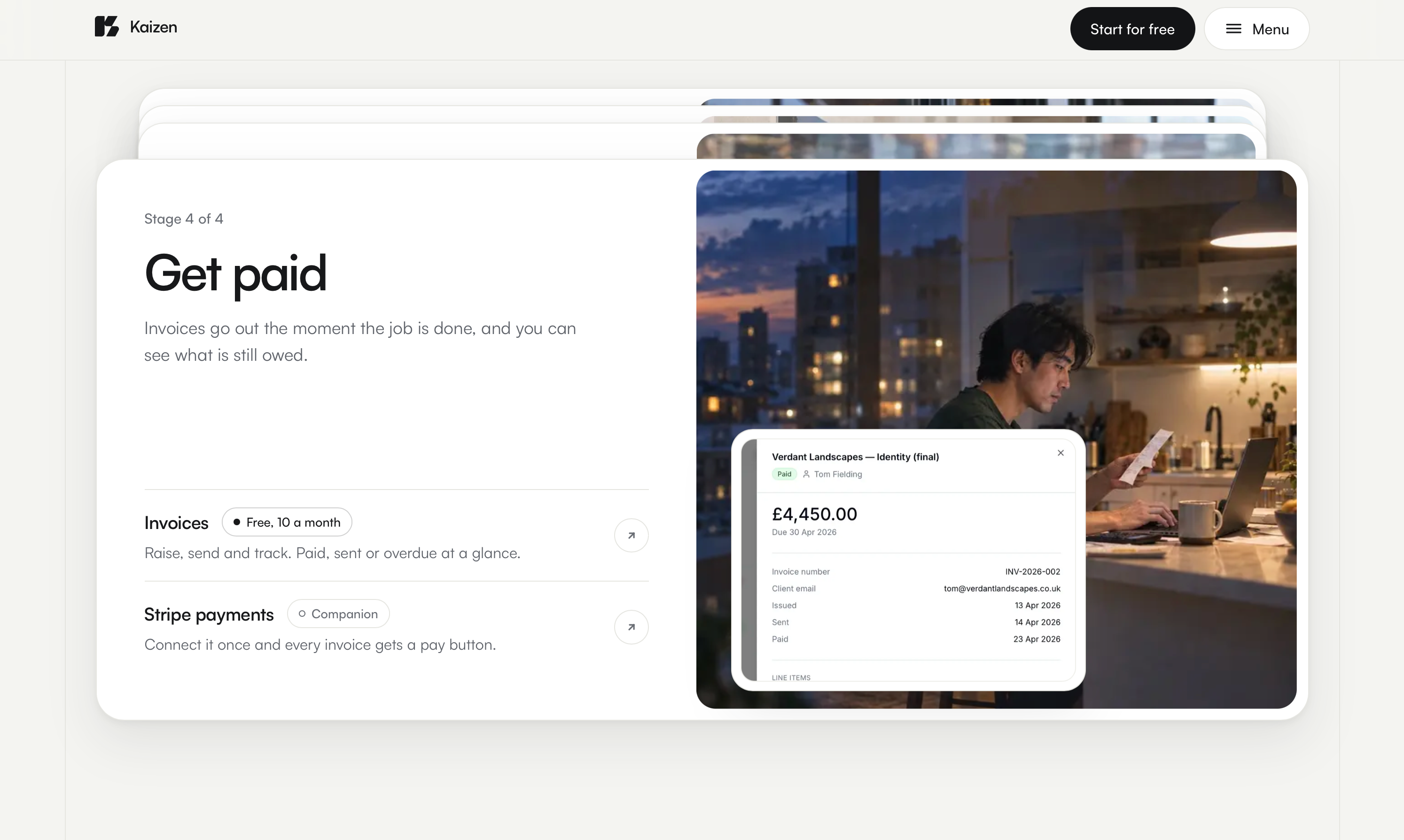 Kaizen website scrolling section