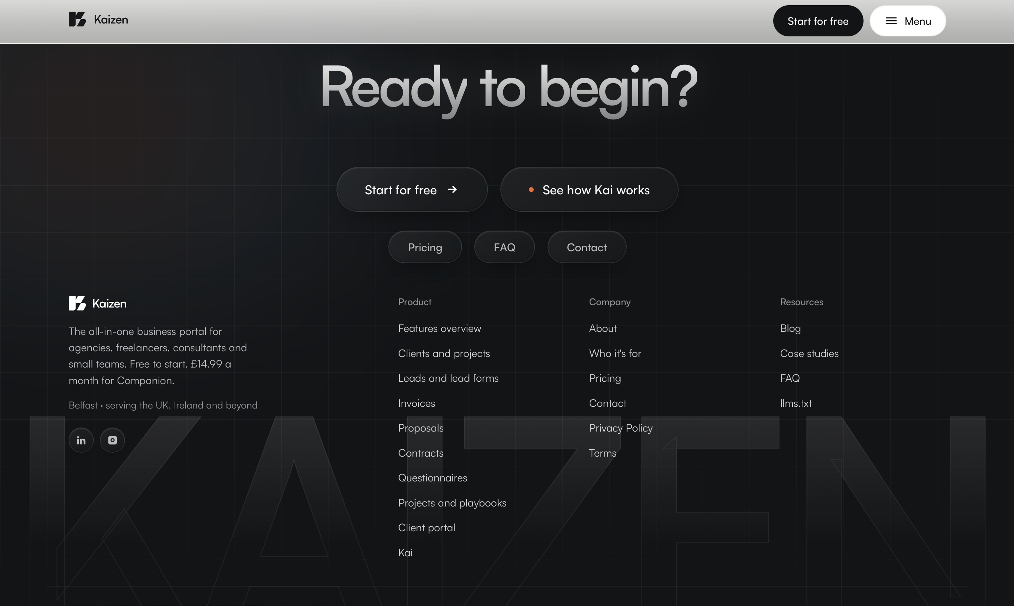 Kaizen website footer