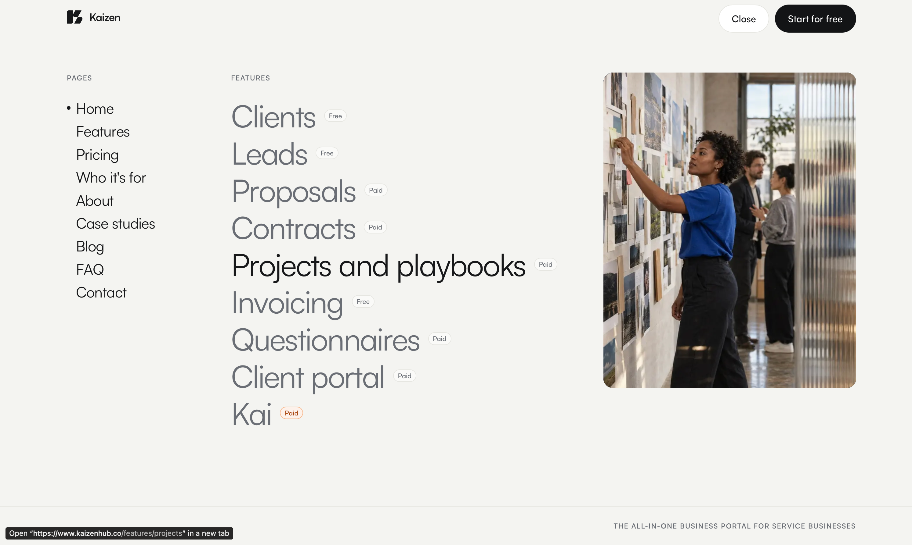 Kaizen website menu