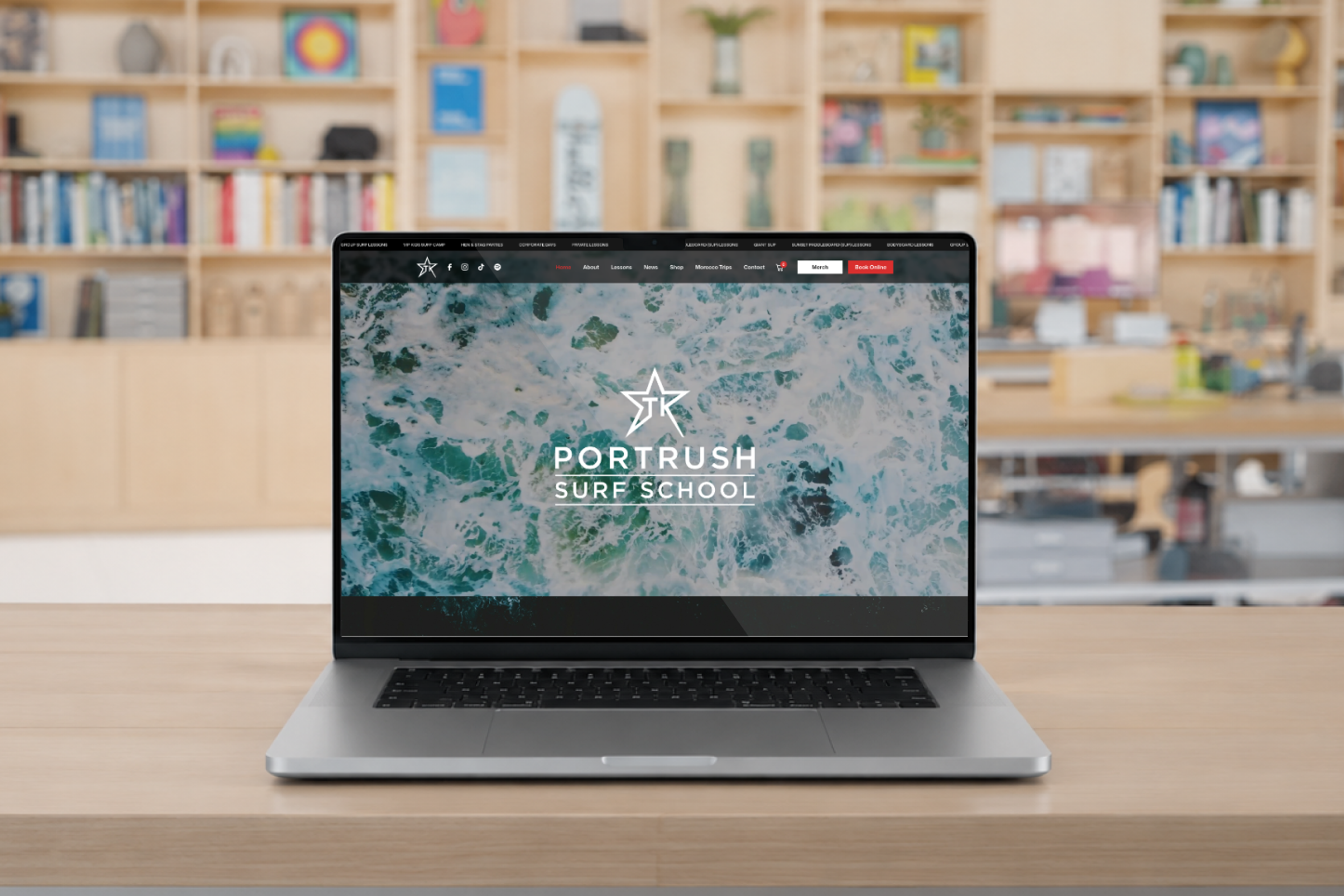 Portrush Surf School custom WordPress website design shown on desktop