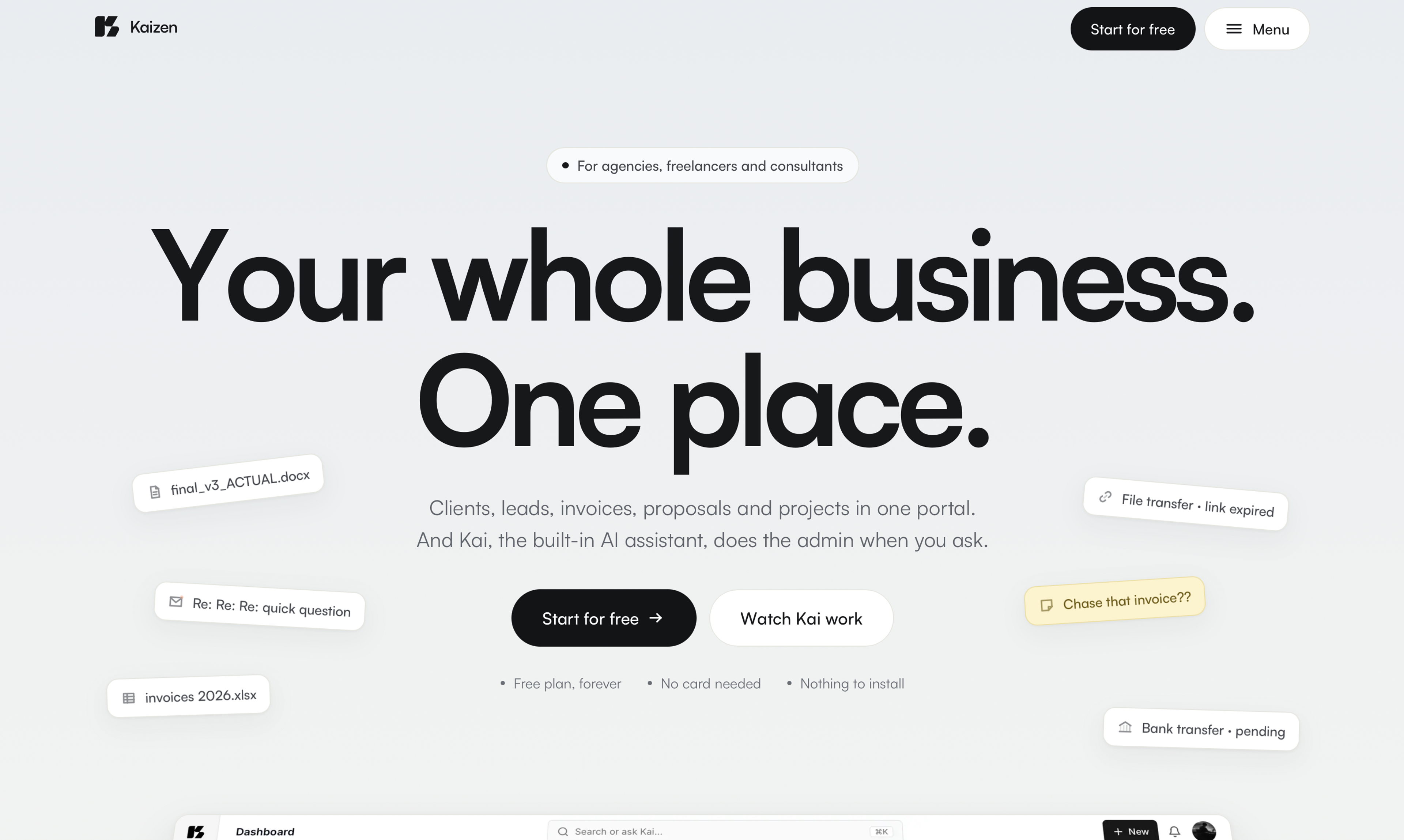 Kaizen website hero section