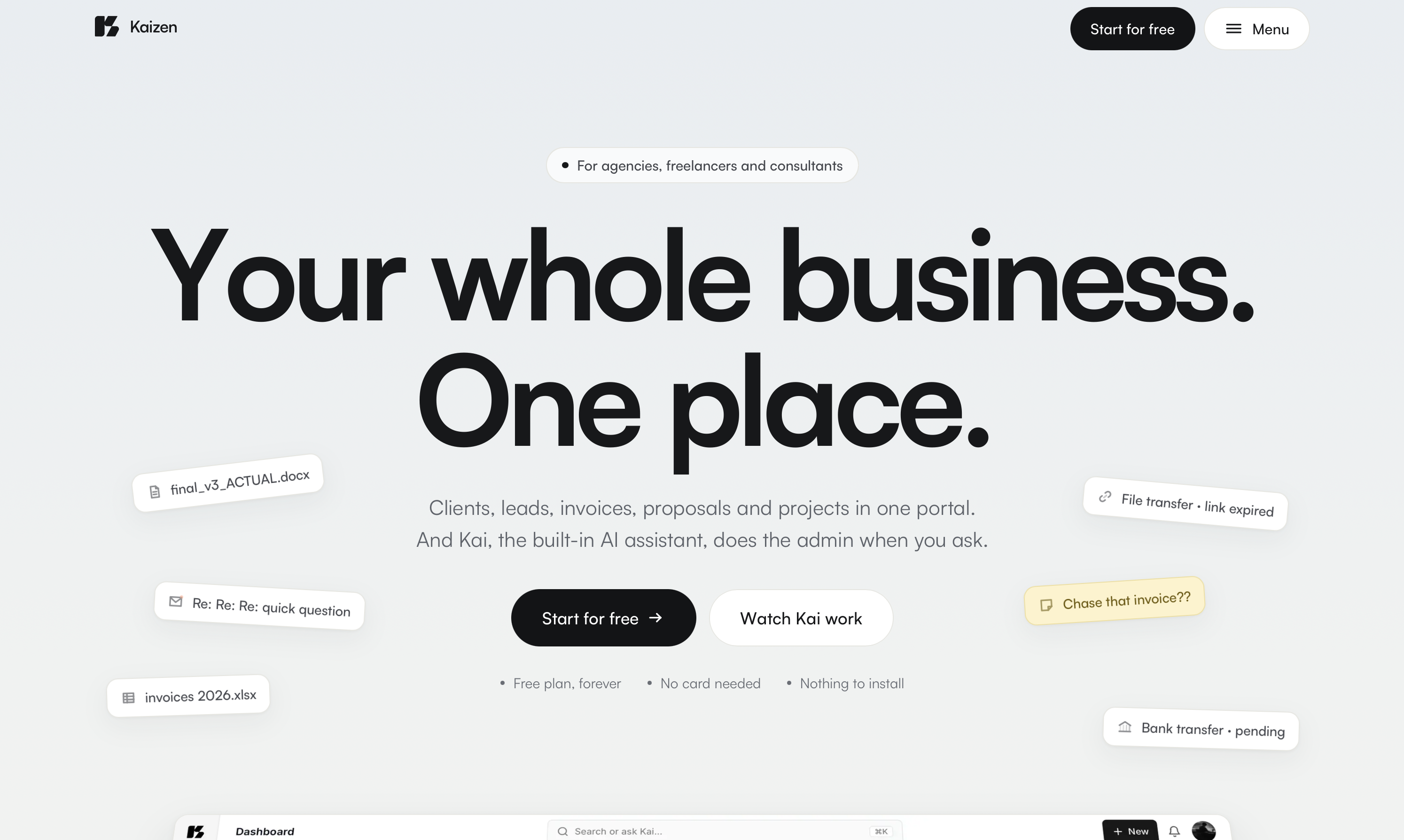 Kaizen website hero section