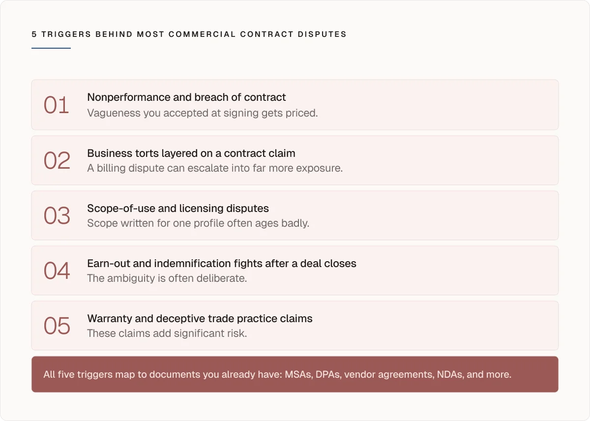 Triggers behind commercial contract disputes