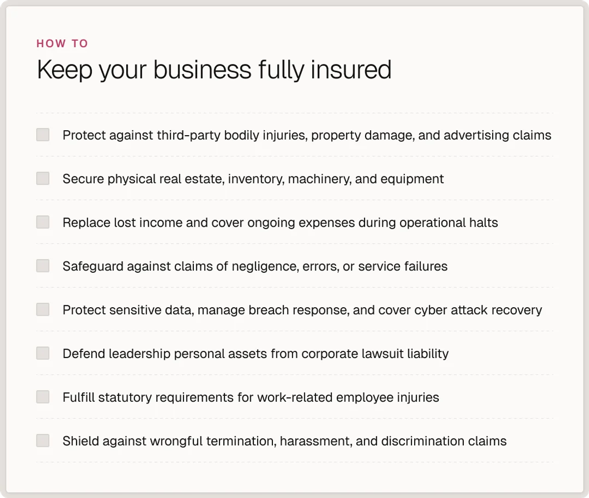 Insured business checklist
