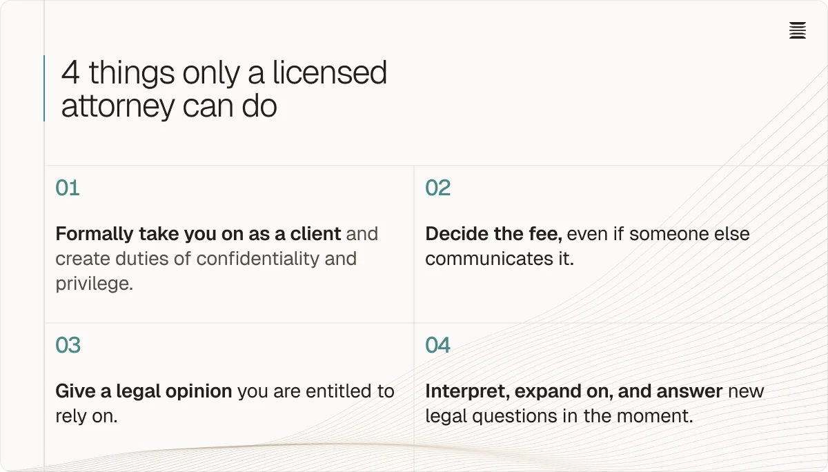 Things only a licenced attourney can do