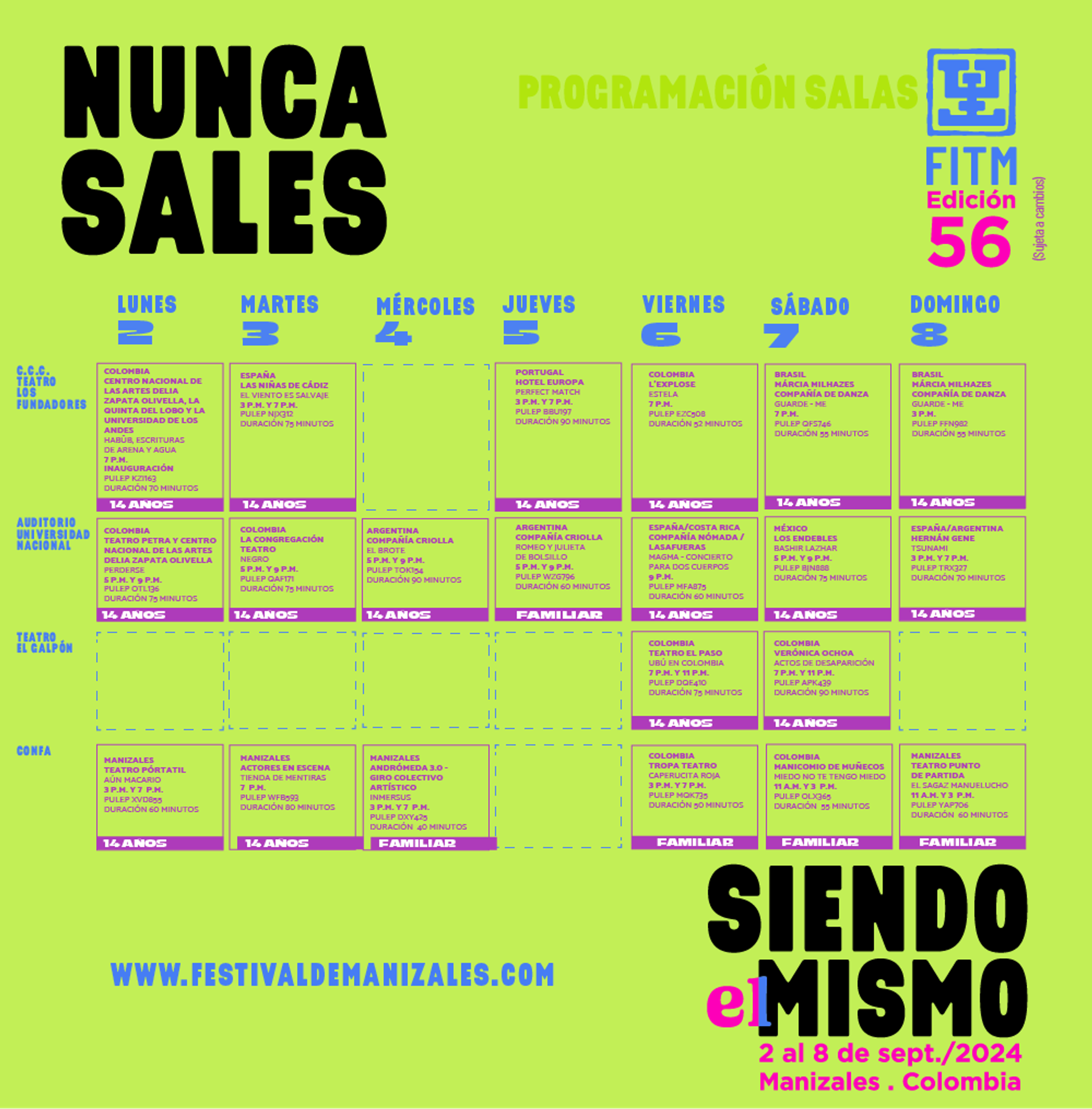 Programación Salas - Festival de Teatro Manizales 2024