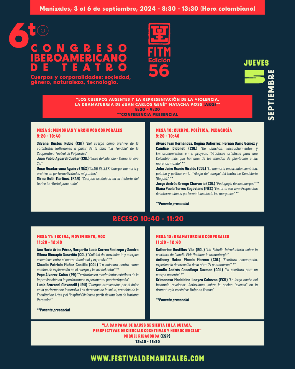 Congreso Iberoamericano de Teatro - Programación Jueves 5 de Septiembre