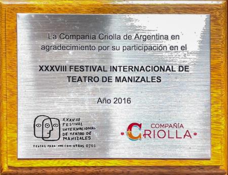 Compañia Criolla de Argentina en agradecimiento por su participación en el FITM