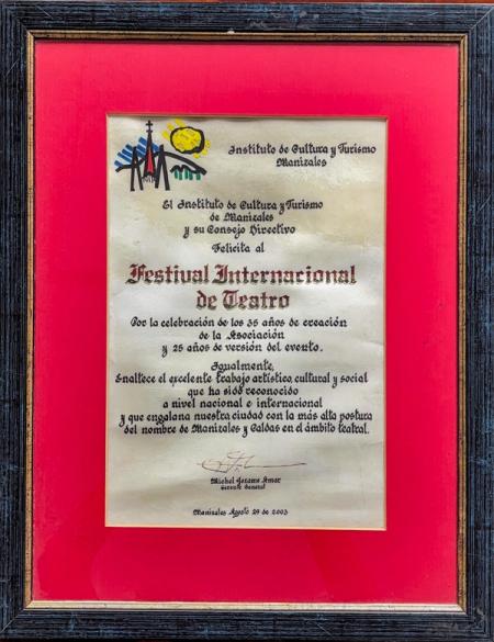 Instituto de Cultura y Turismo de Manizales y su consejo directivo felicita al Festival Internacional de Teatro