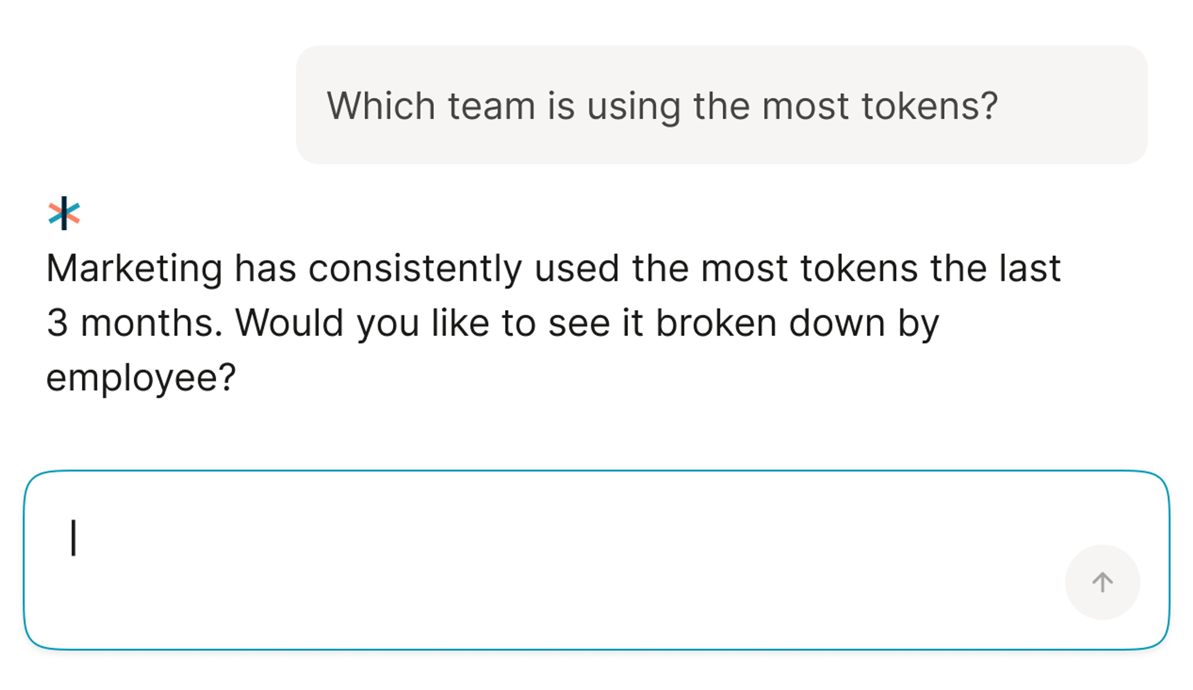 Stackpack AI assistant answering a question about token usage
