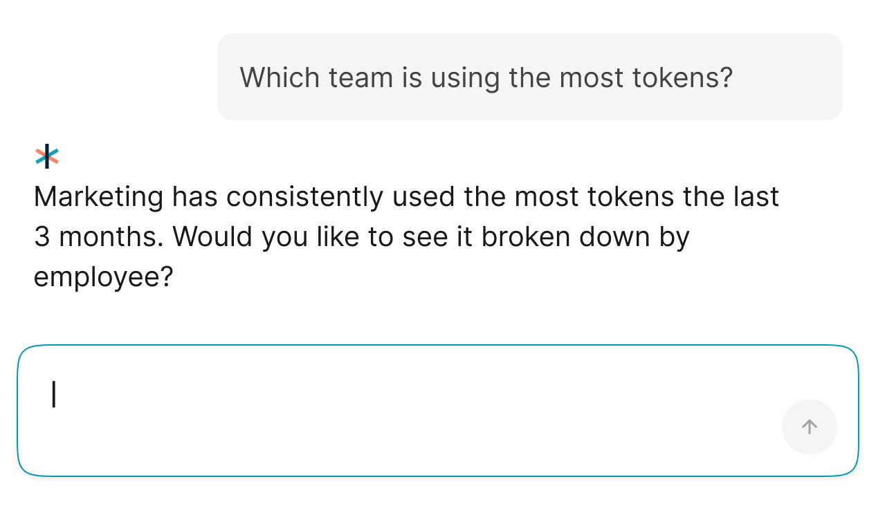 Stackpack AI assistant answering a question about token usage
