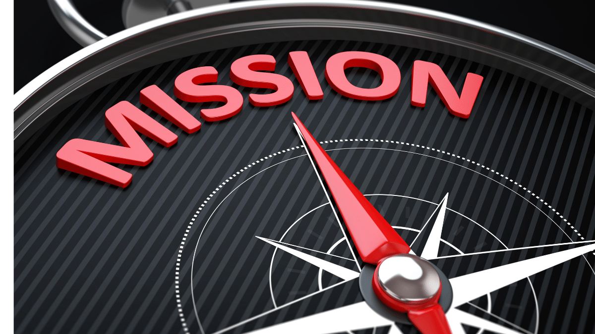 Compass pointing to the word "mission"