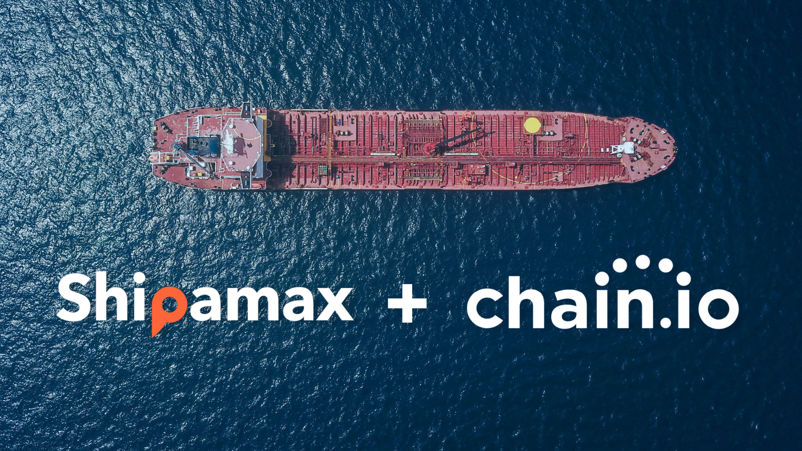Ship sailing through ocean, chain.io and Shipamax logos