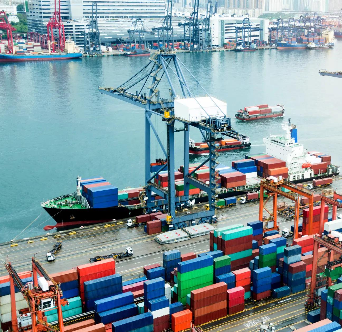 Containers and freight being managed through supply chain automation solutions. 
