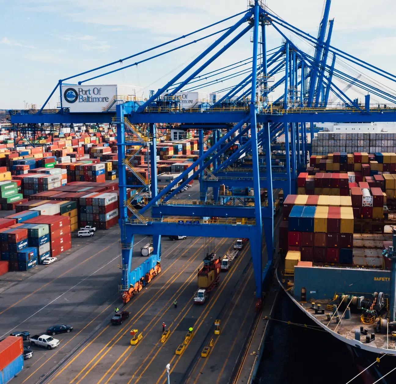 Port with incoming and outgoing shipments being automated through supply chain integration software. 