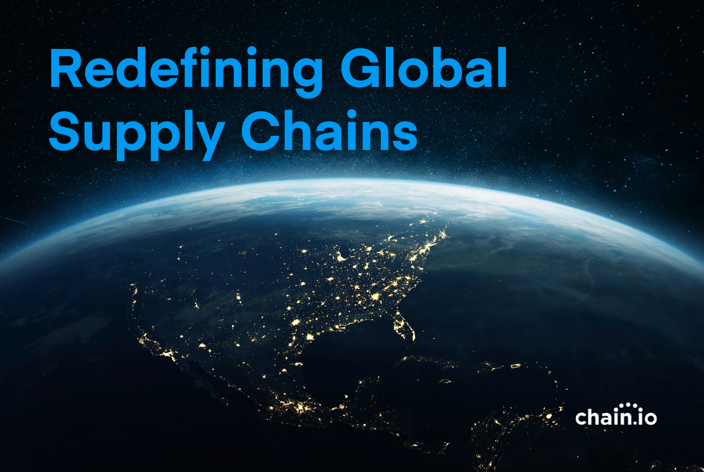 Globe focused over the united states with text redefining global supply chains