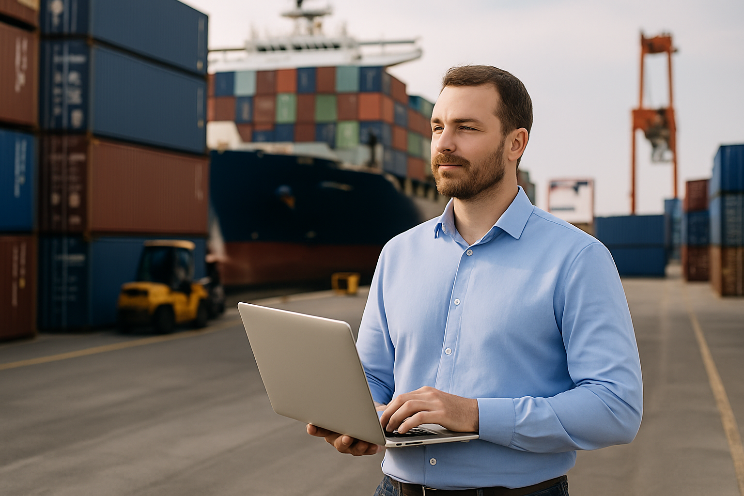 Supply chain professional observing streamlined operations. 