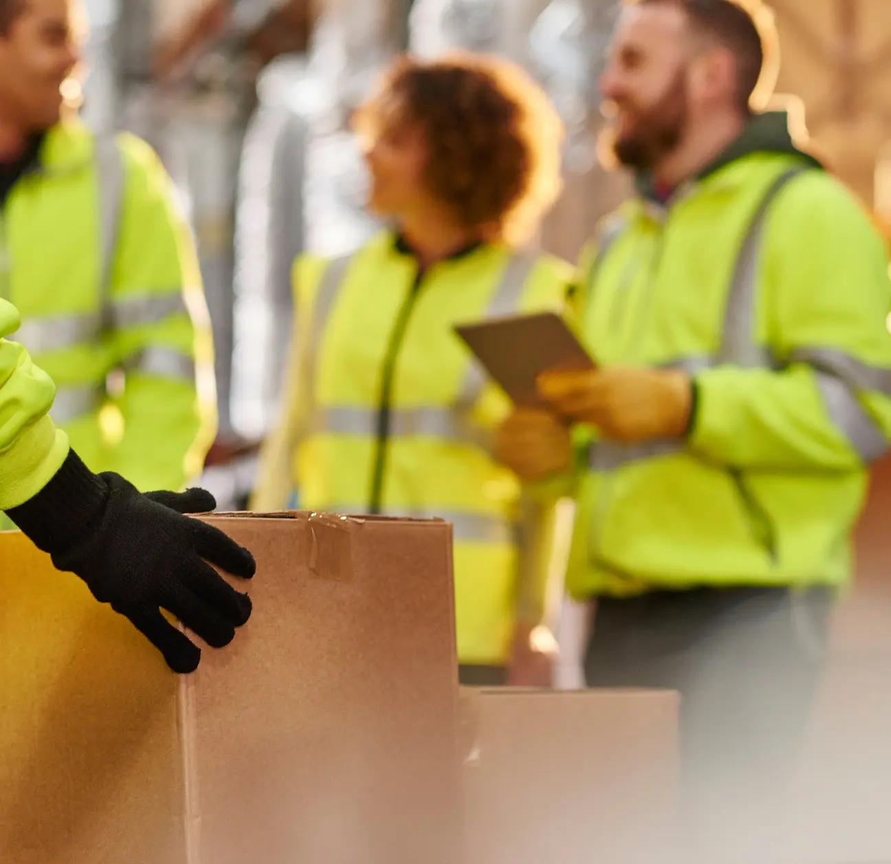 Warehouse workers pulling and fulfilling orders based on Warehouse Management System Automations. 