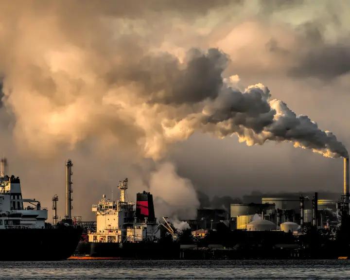 Carbon emissions being recorded from a ship to ensure compliance. 