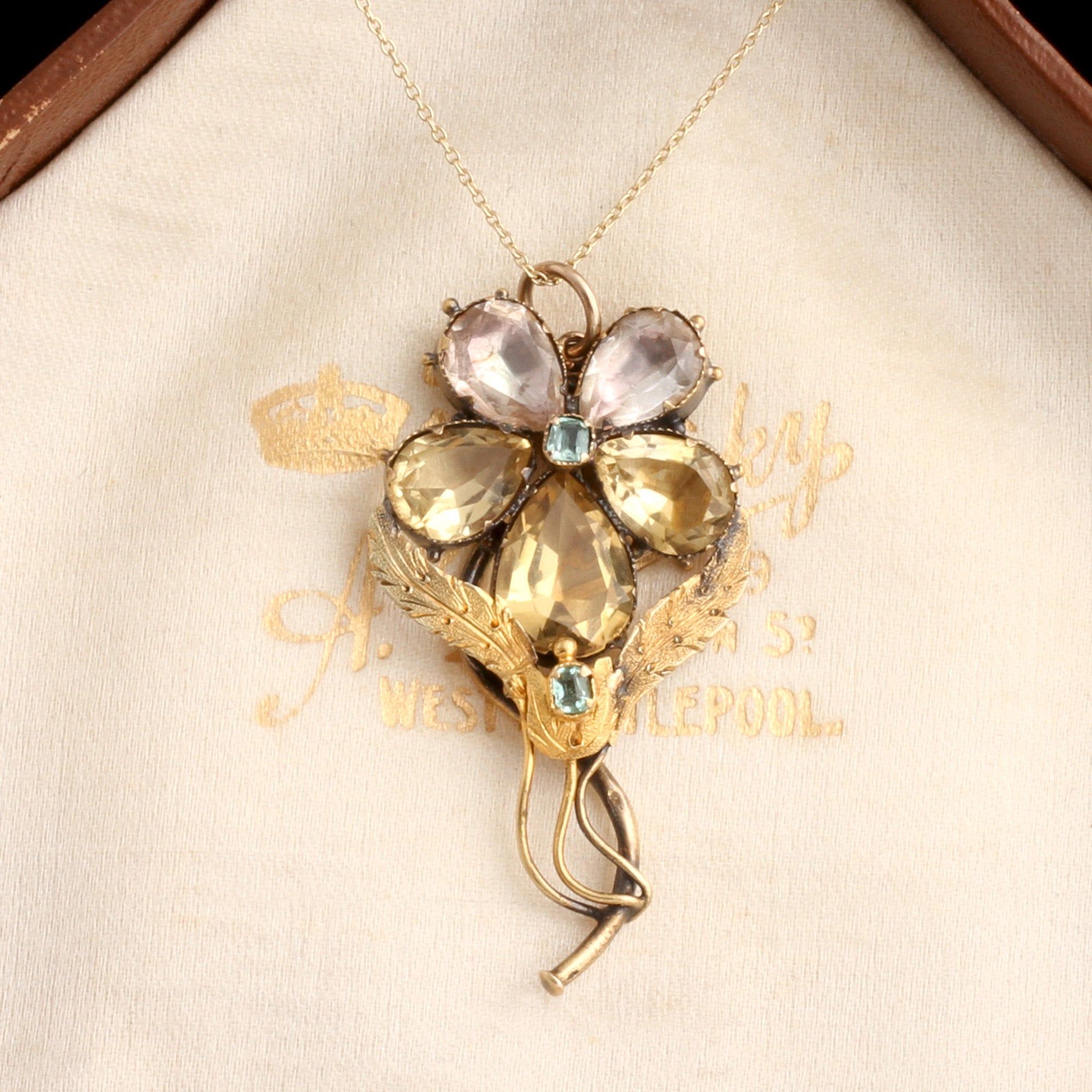 Detail of Early Victorian Gemstone Pansy Necklace