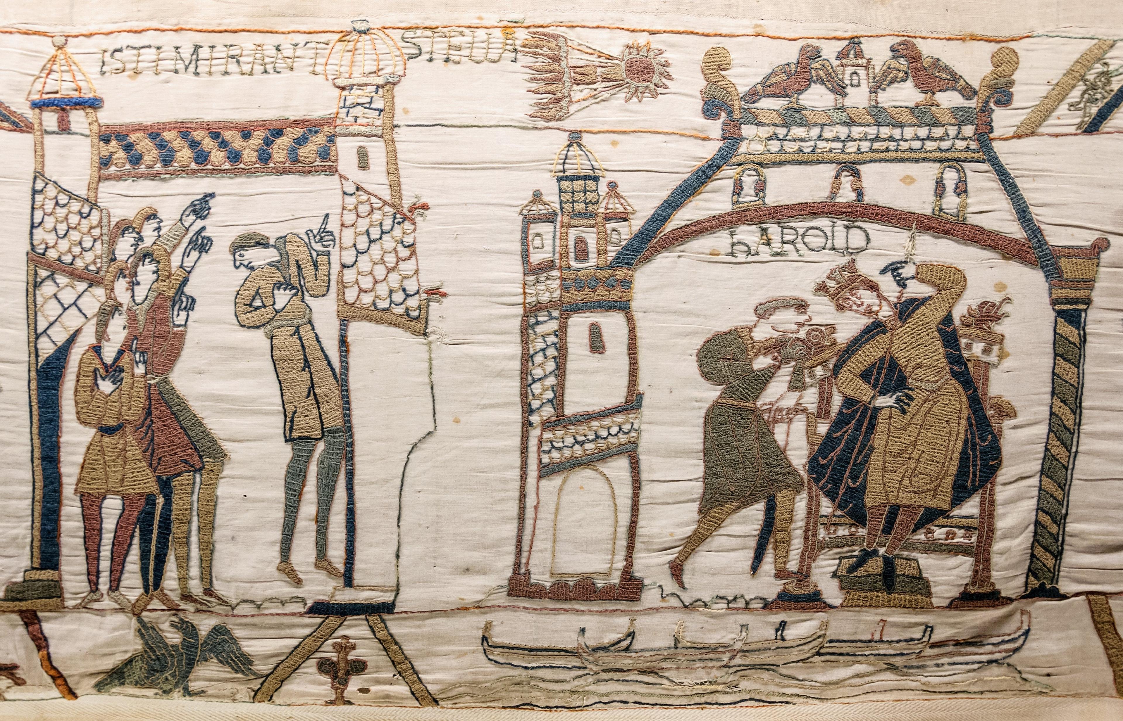 A panel of the Bayeux tapestry showing Halley's comet.