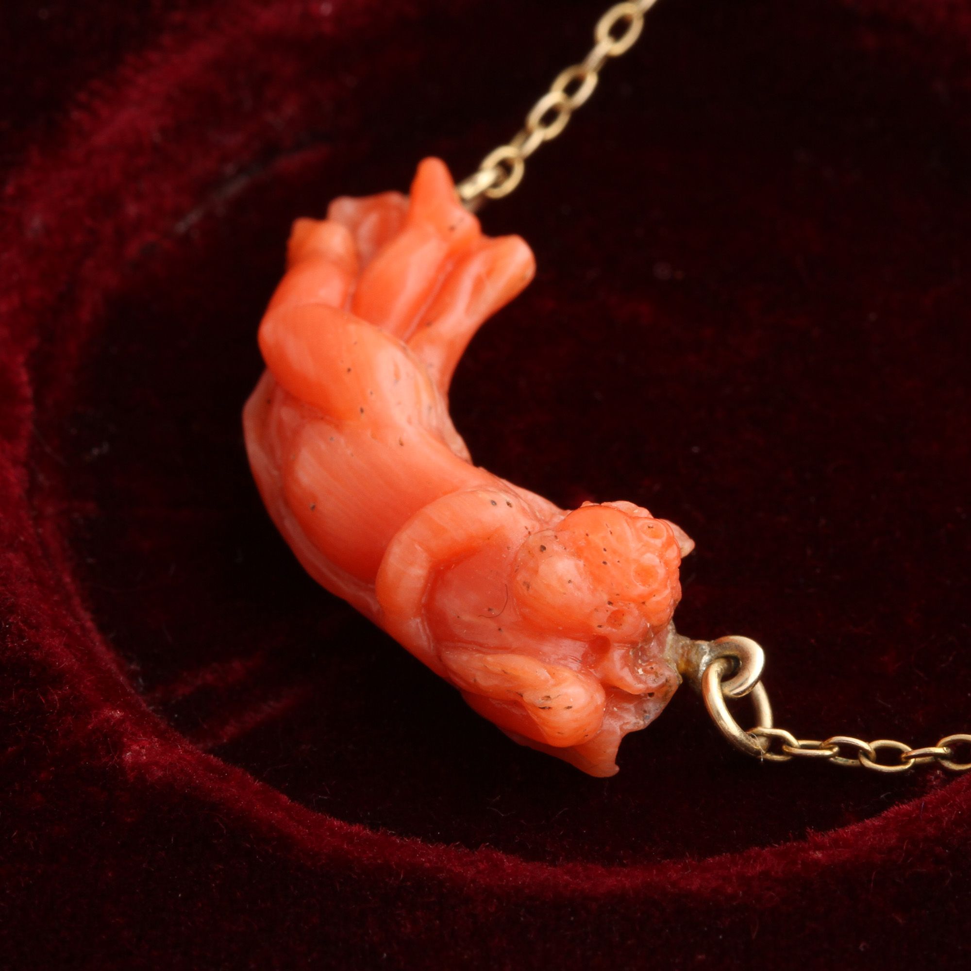 Victorian Carved Coral Angel Necklace