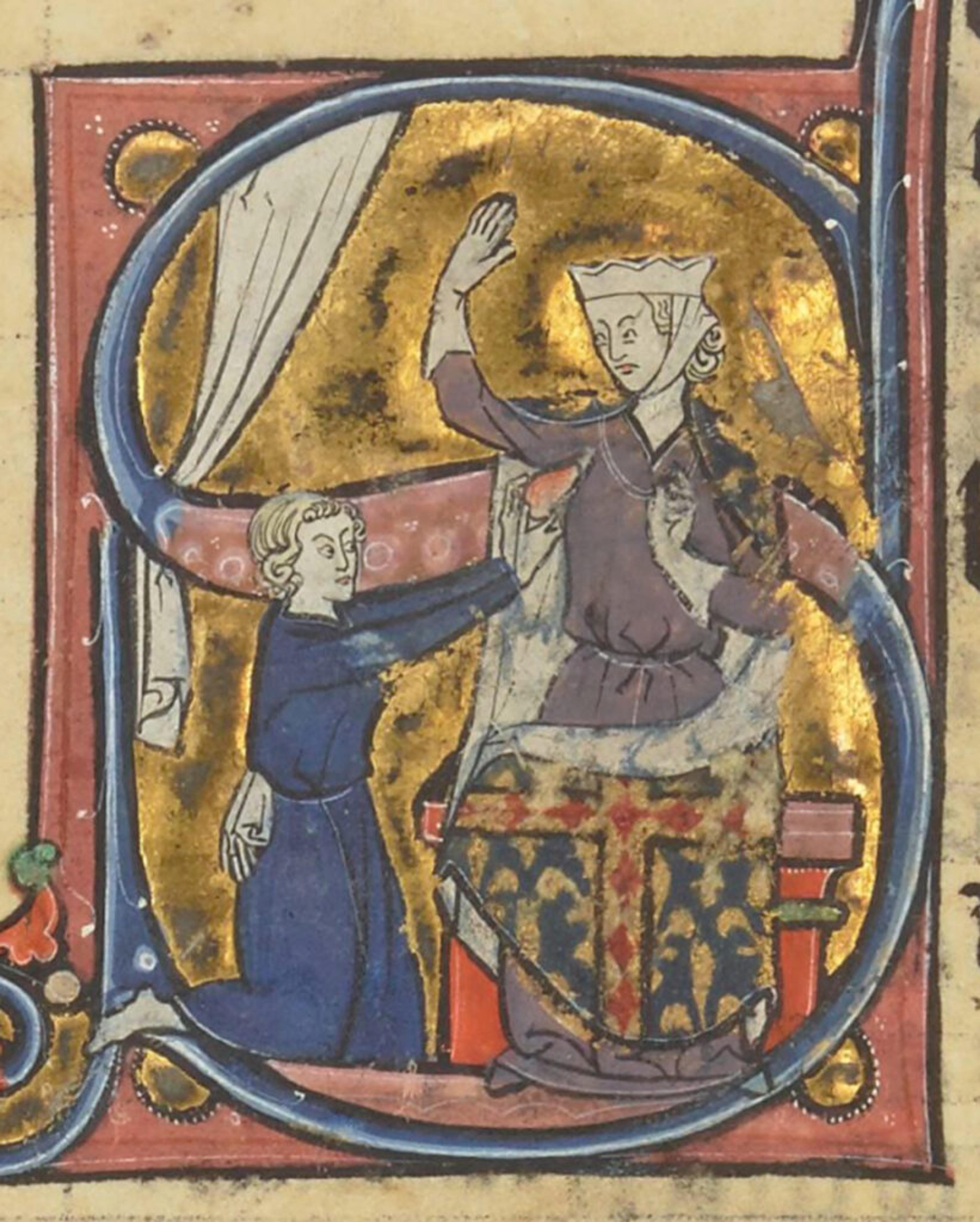 An early depiction of the heart = love. Here the heart is shaped like a pinecone. It hasn't yet taken its iconic form. The Romance of the Pear, 1250.