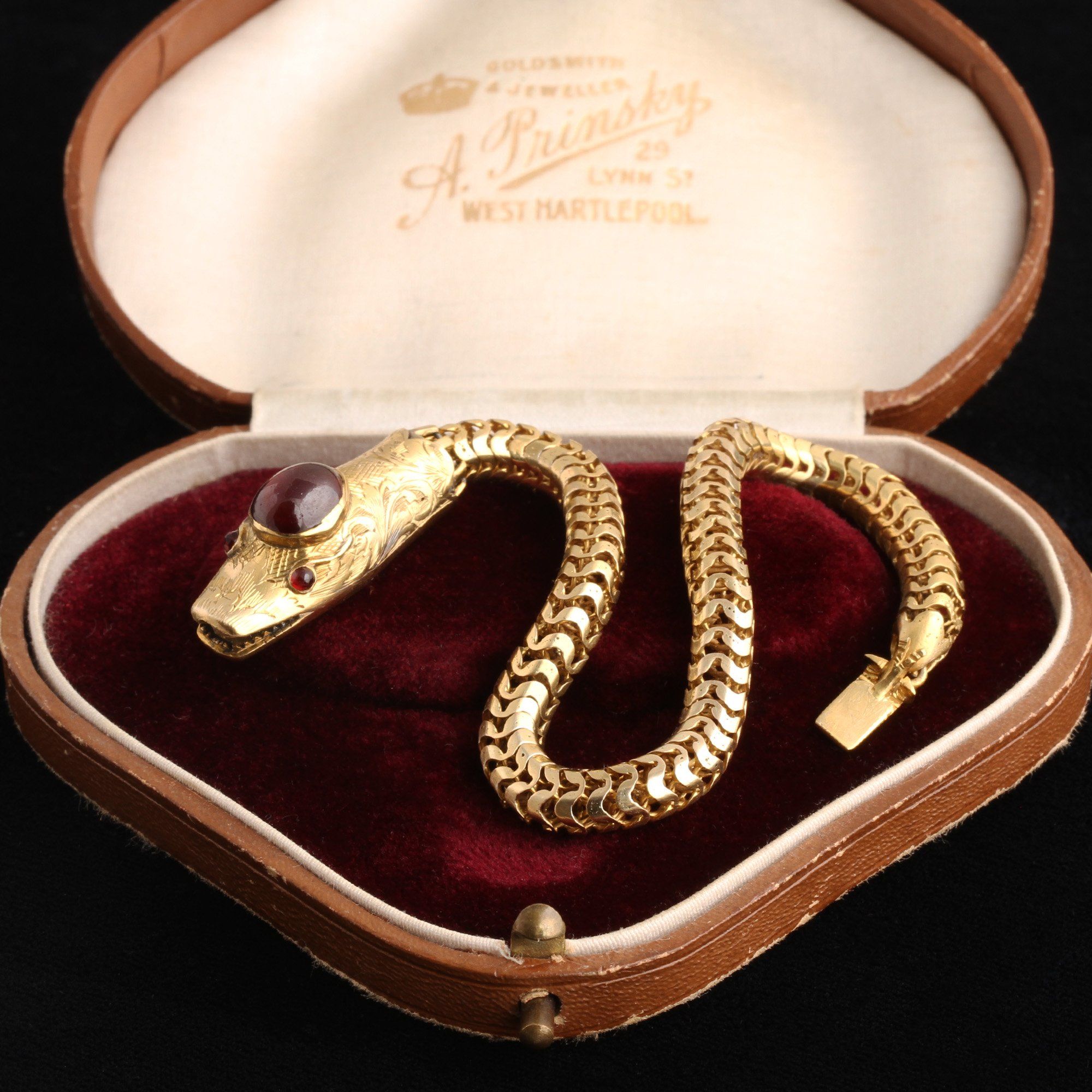 Mid Victorian Garnet Snake Bracelet
