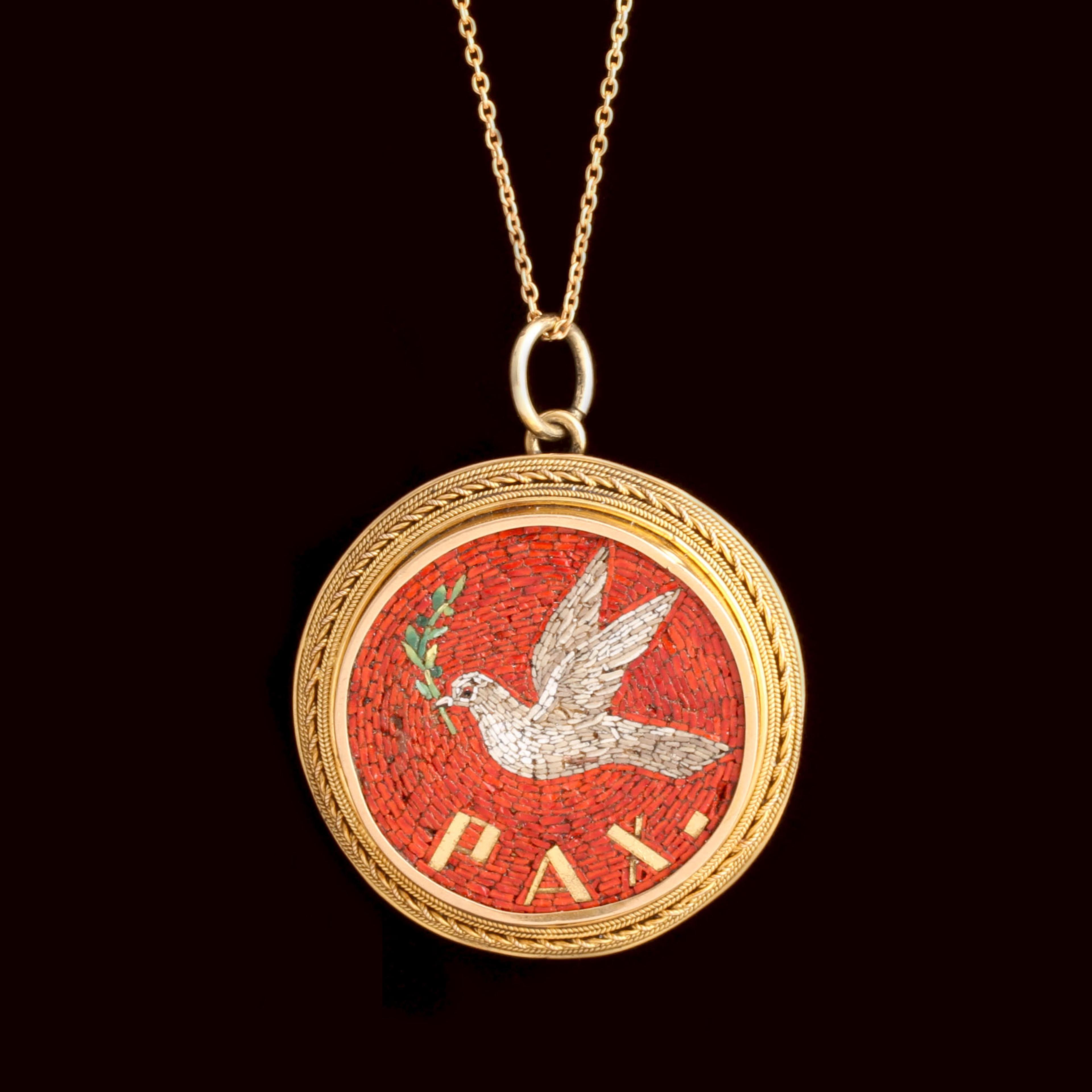 Victorian Grand Tour Pax Dove Micromosaic Medallion