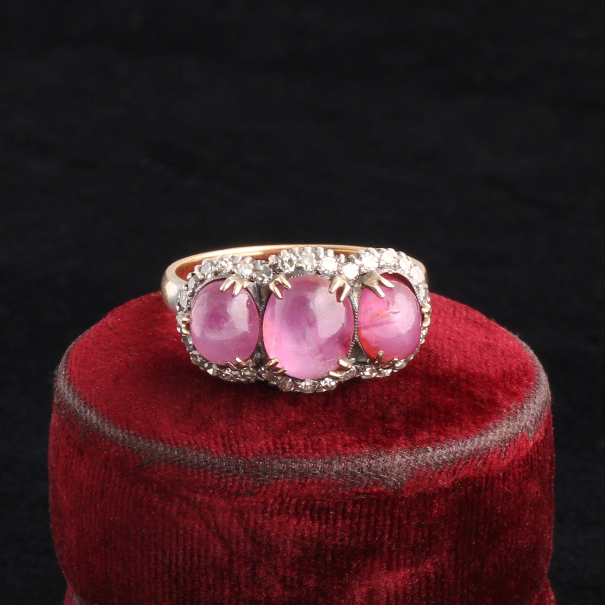 Vintage Star Ruby Triple Cluster Ring
