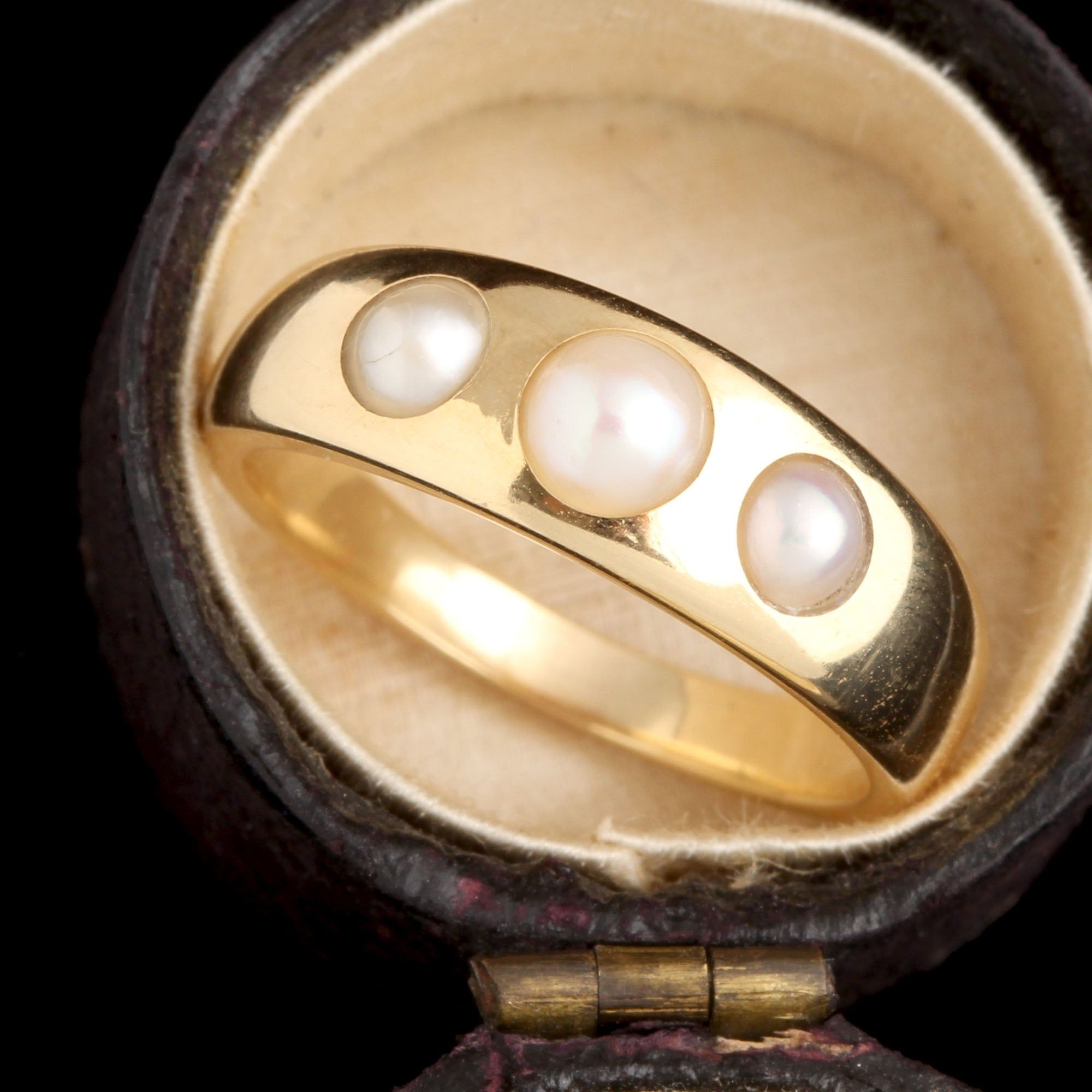 Victorian Burnished Pearl Three Stone Ring