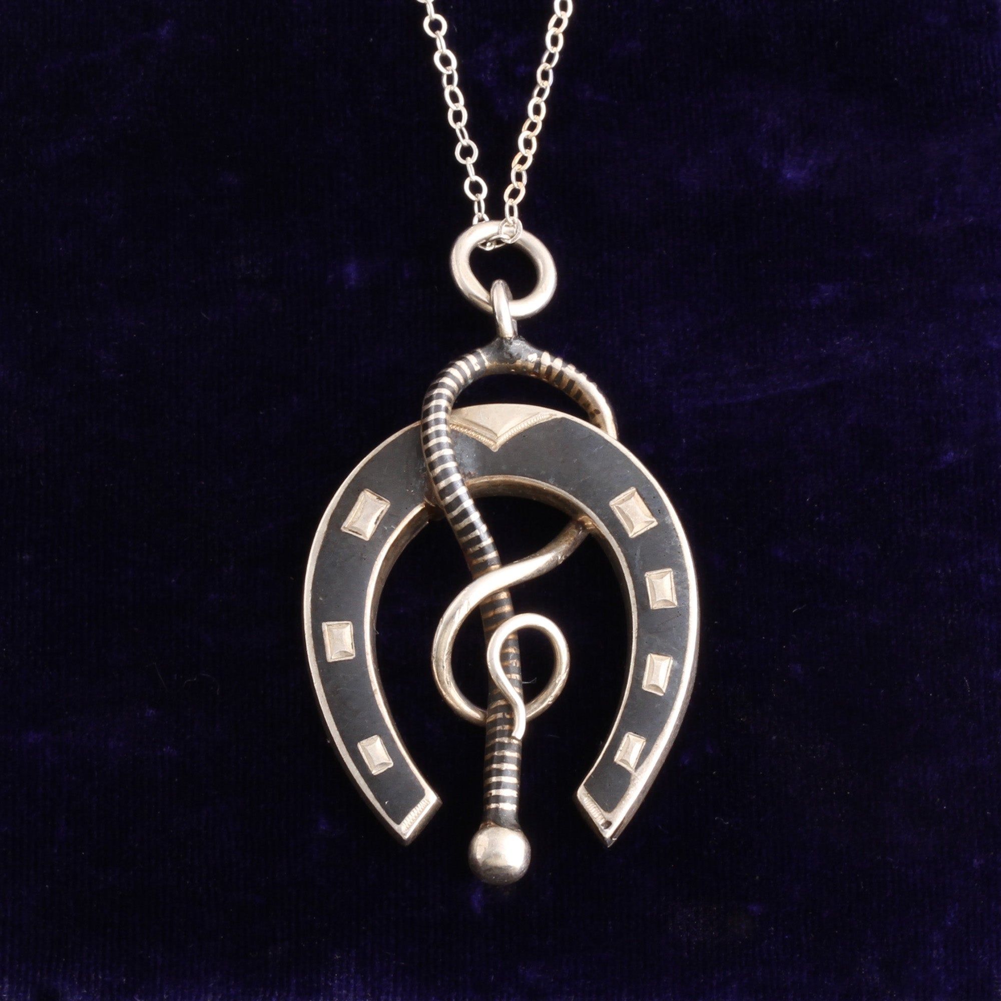 Victorian Horseshoe & Crop Niello Pendant