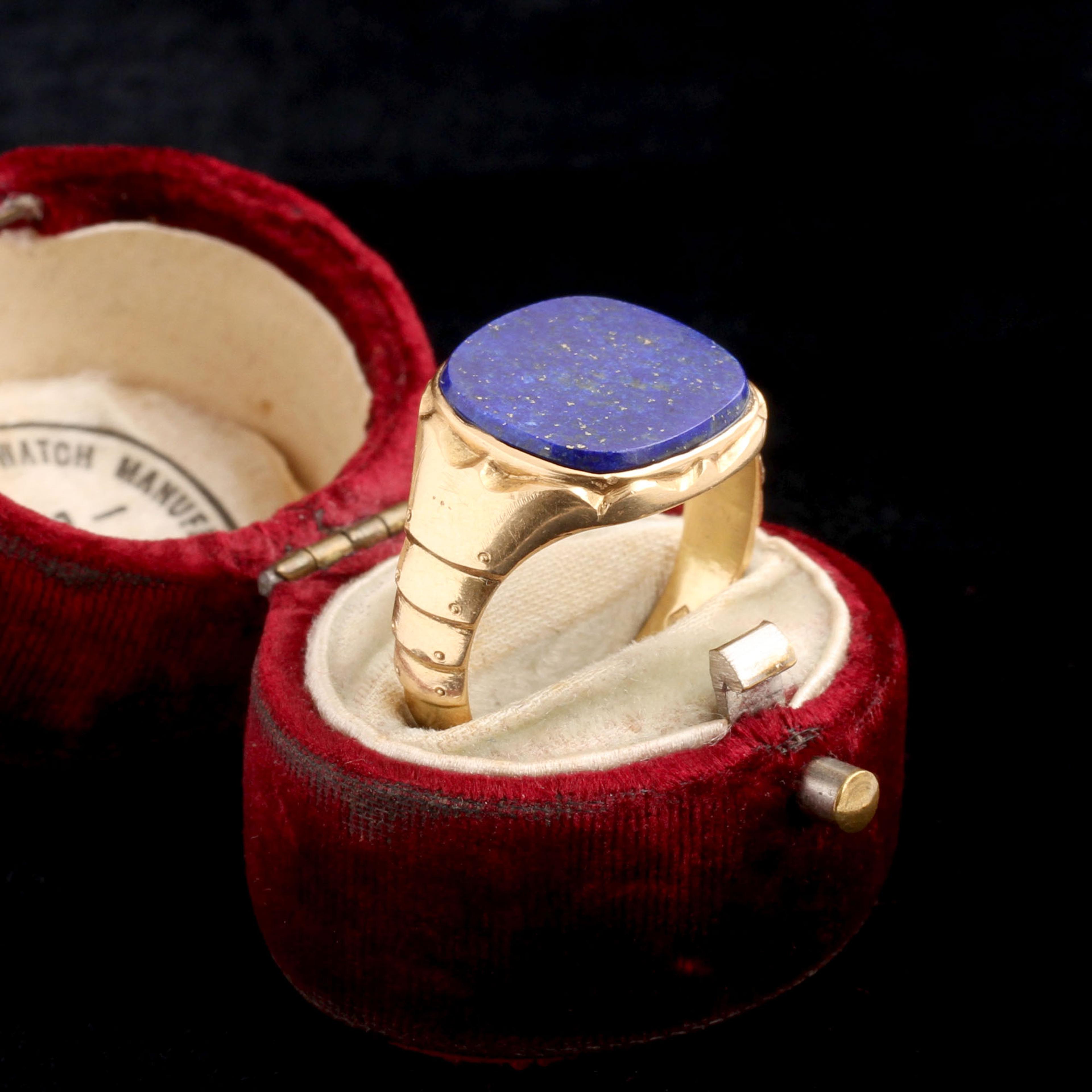 Victorian Armored Shoulders Lapis Signet Ring