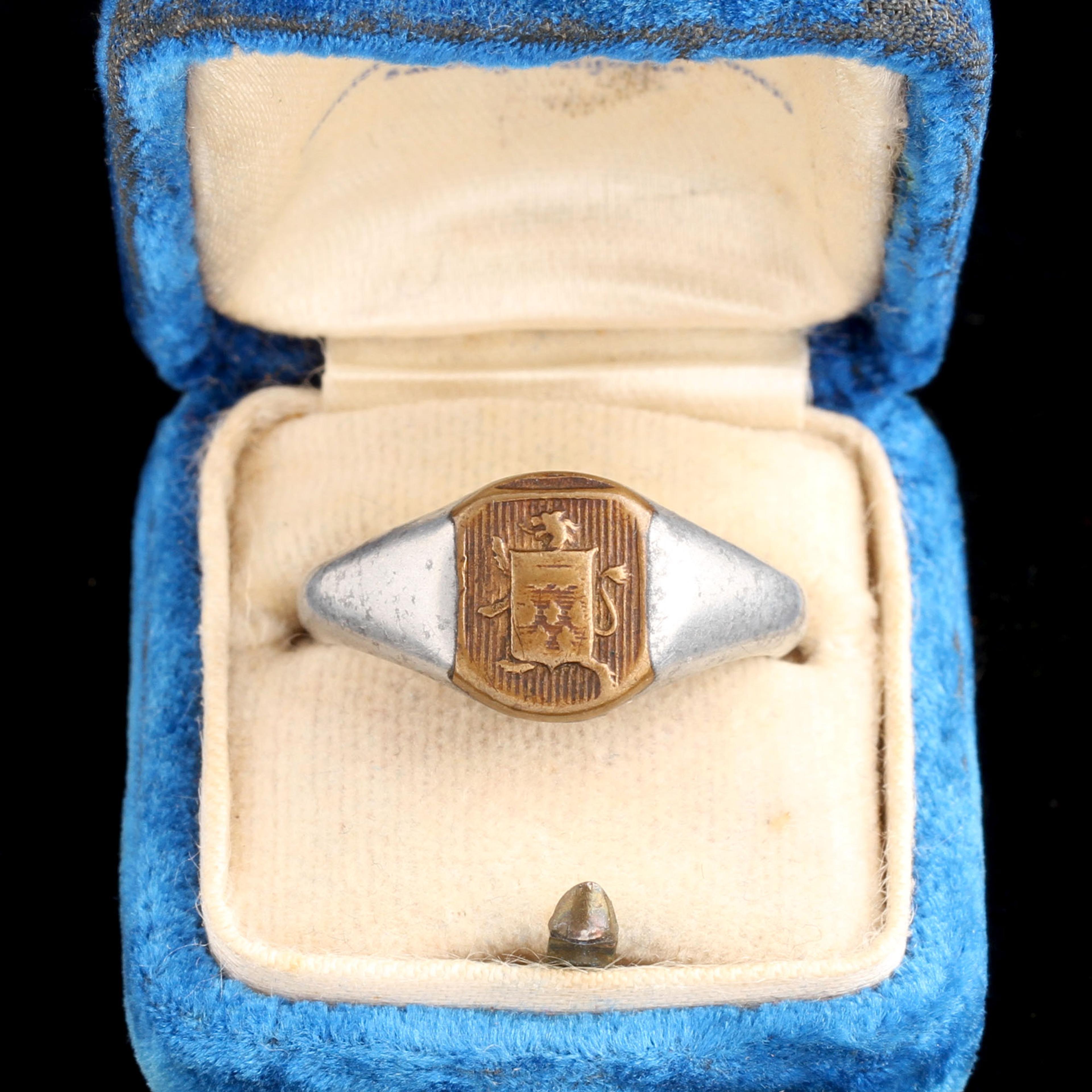 WWI Era Heraldic Lion & Shield Trench Art Ring