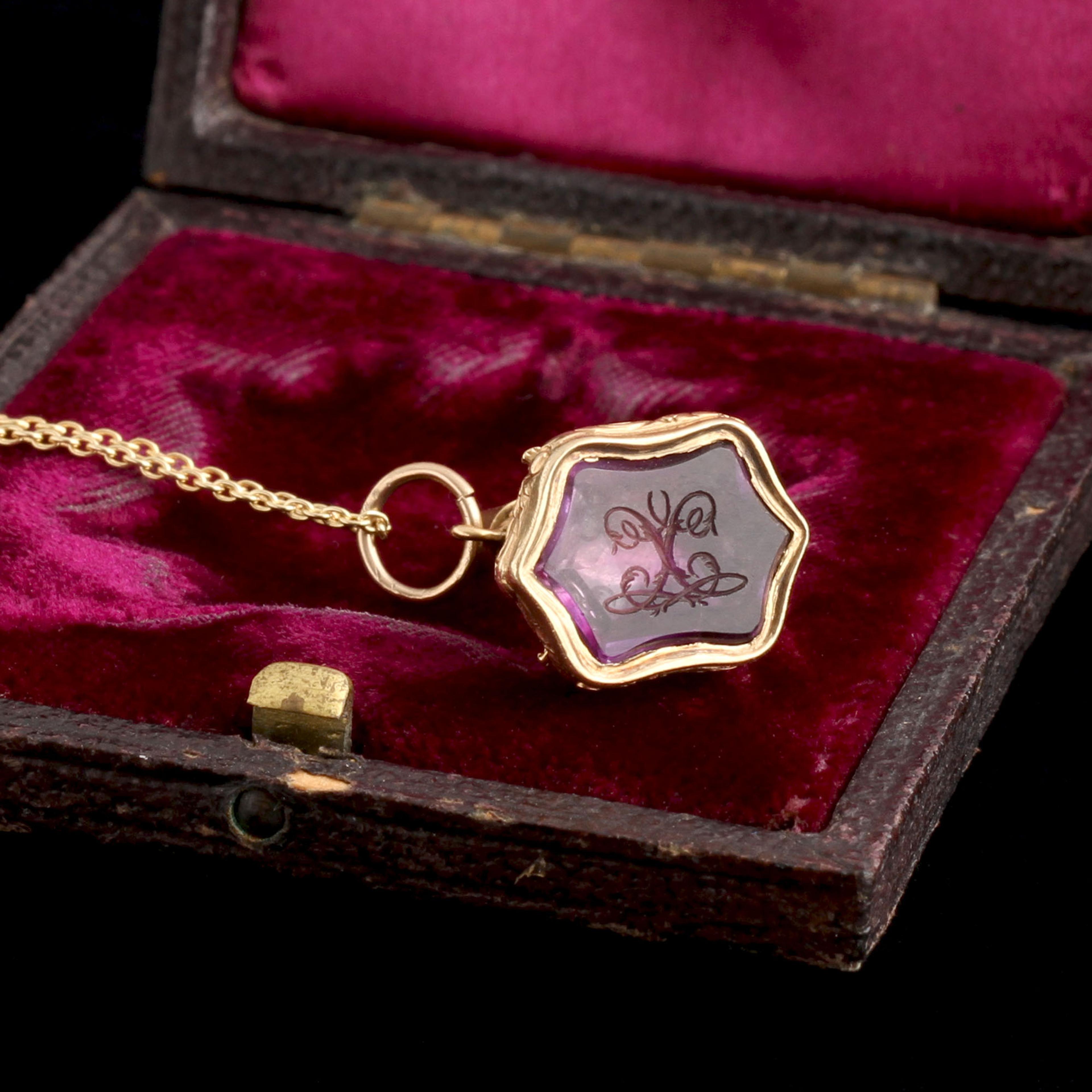 Georgian Amethyst "L" Cipher Watch Key & Seal Necklace