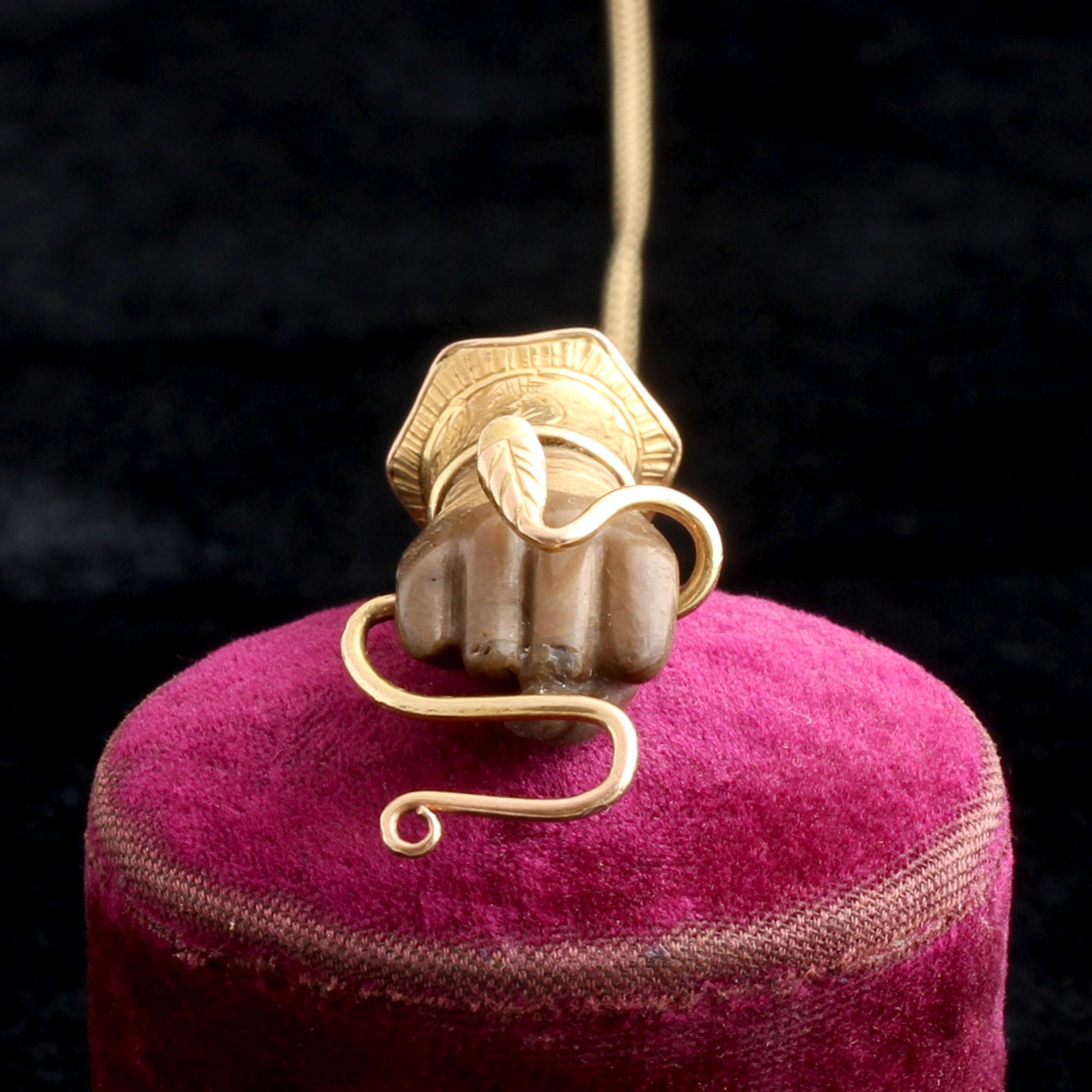 Victorian Carved Horn Figa & Snake Necklace